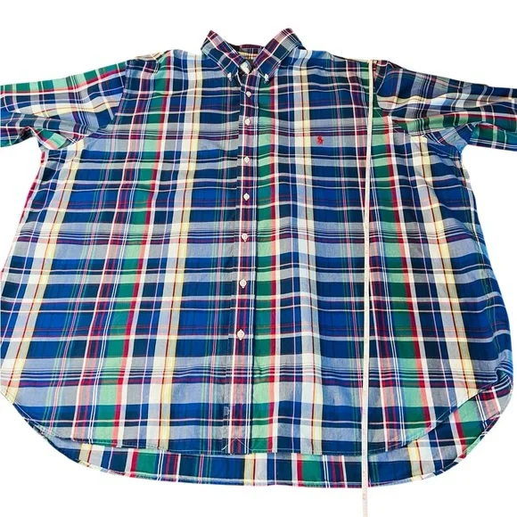 Ralph Lauren Blue Label Men's Blue and Green Plaid Button Down Shirt Size 3XB - Picture 4 of 11